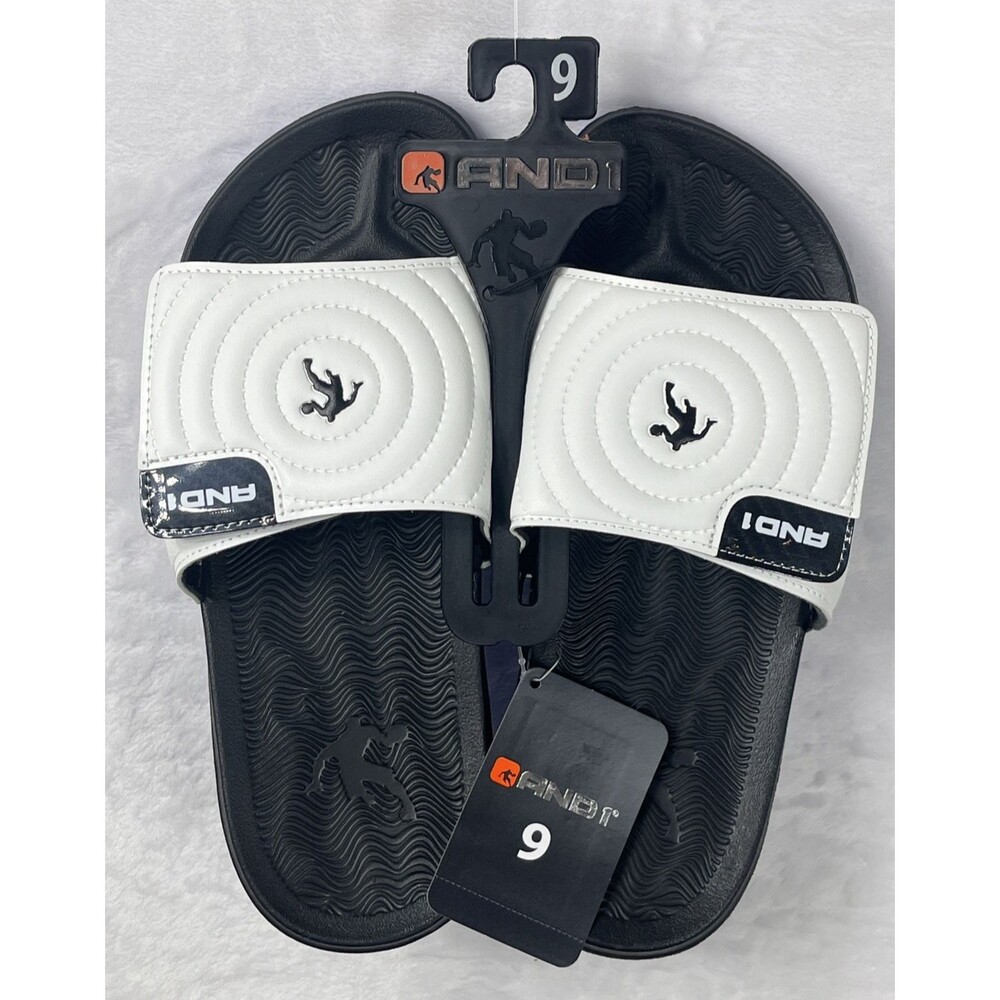 AND1 Busain Men's Slide Sandal Adjustable White Black Blue Size 9 NEW